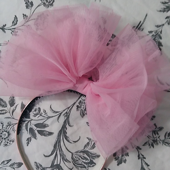 Nwot pink metal tutu bow tulle large avant garde slim thin skinny headband - Picture 4 of 16